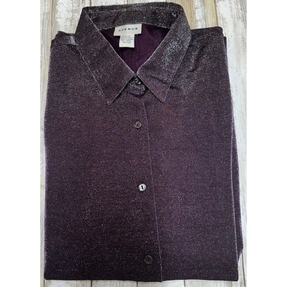 Avenue Plus Size 18/20 Wine 
Metallic Sparkle Button Down‎ Shirt Top Blouse